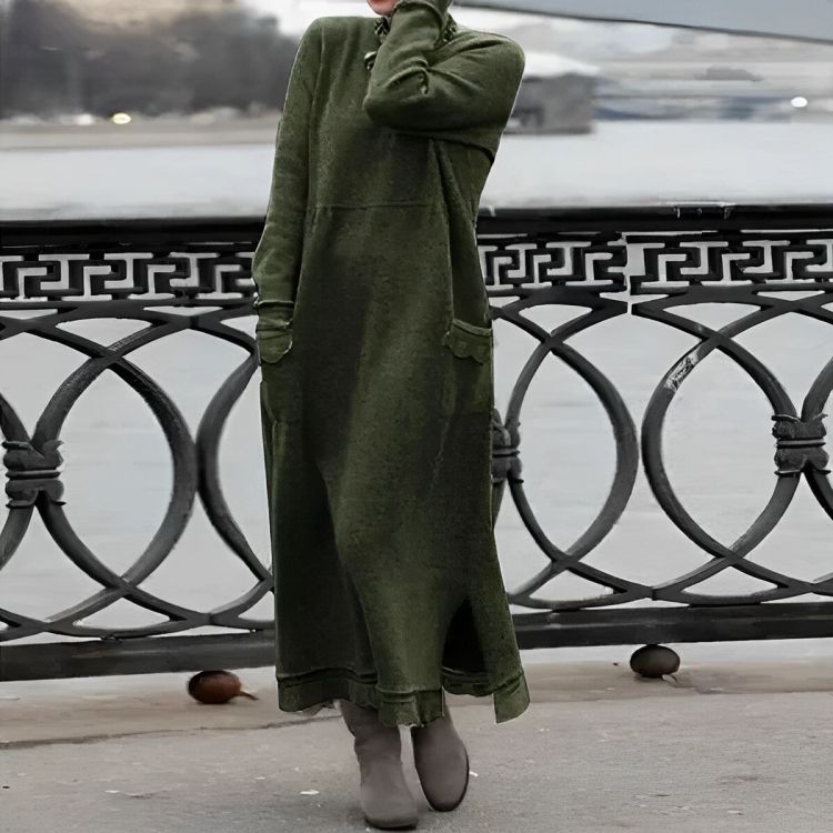 Vestido Maxi de Punto Mara – Vestido de Invierno Oversized de Manga Larga y Cómodo