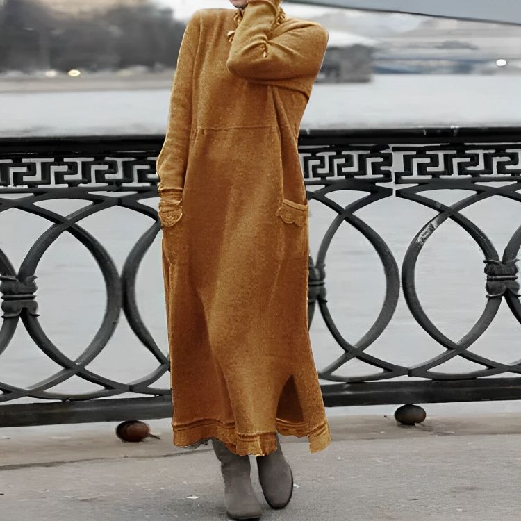 Vestido Maxi de Punto Mara – Vestido de Invierno Oversized de Manga Larga y Cómodo