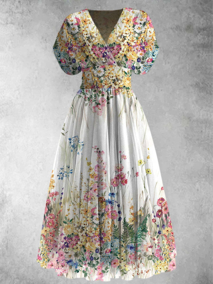 Rosalinda™ | Vestido Maxi Floral de Manga Corta
