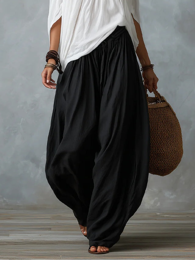Conjunto de Top Blanco Off-the-Shoulder y Pantalones Lantern Holgados