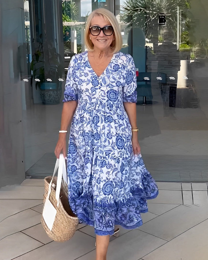 Tallis | Vestido Floral con Escote en V Elegante
