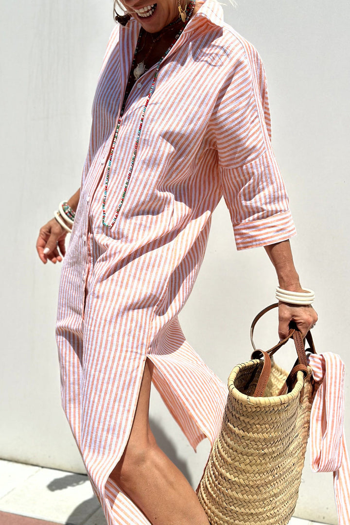 Kelly | Vestido Camisero Rayado con Confort Elegante