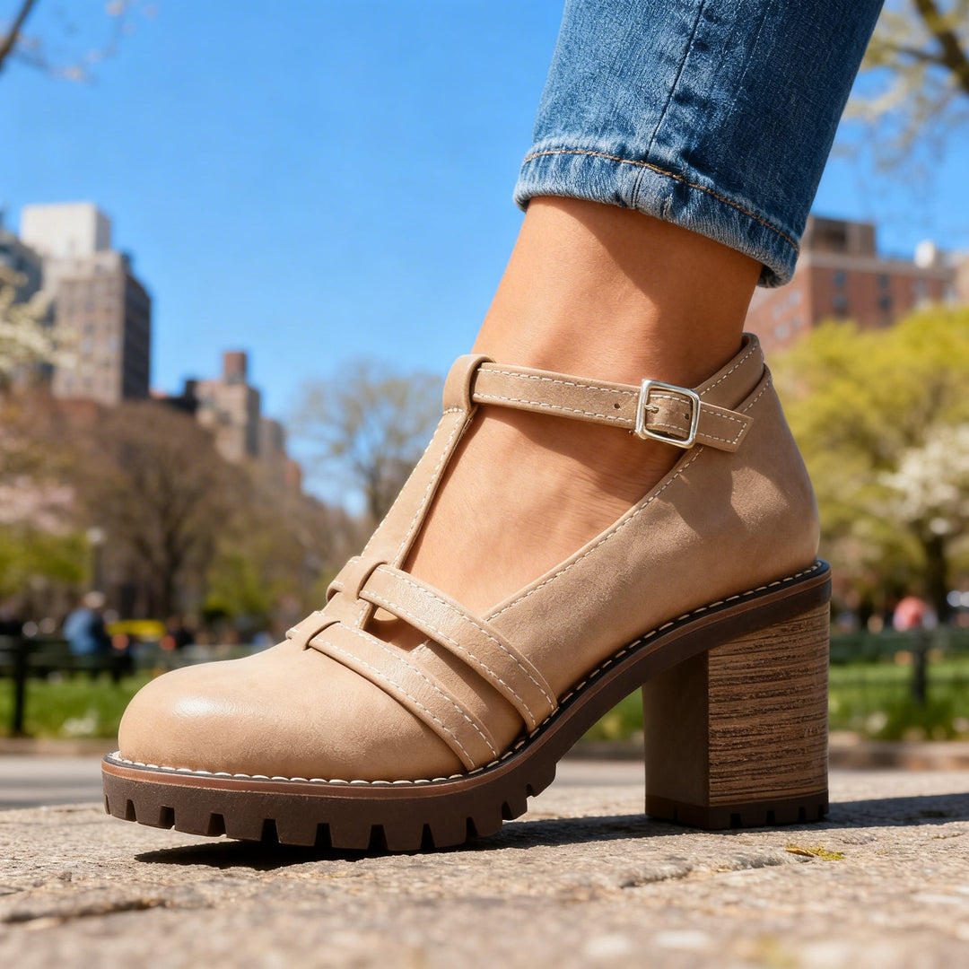 Romilly | Mocasín de Tacón Bloque con Correa T para Mujer